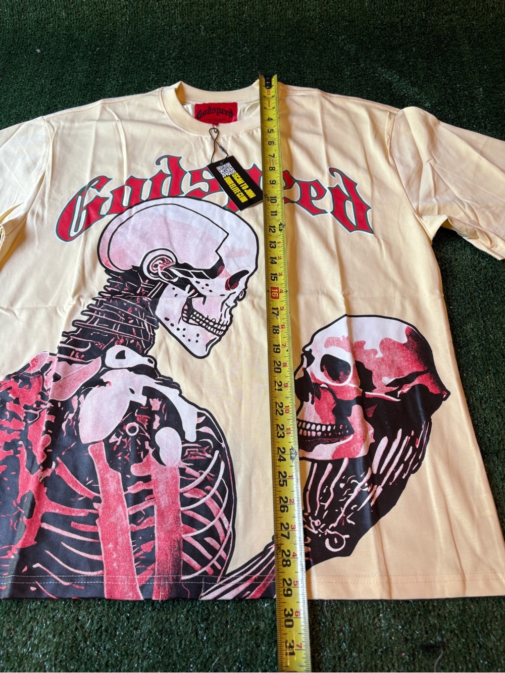 Godspeed Graphic Skull Tee - Cream with Pink/Red Print - Picture 8 of 9